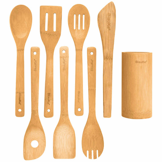 🌱 Premium Bamboo Kitchen Utensil Set – 8-Piece Wooden Cooking Tools | Eco-Friendly & Nonstick Safe